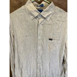Faconnable Facoclub Mens Large Tan 100% Linen Button Down Long Sleeve Shirt L